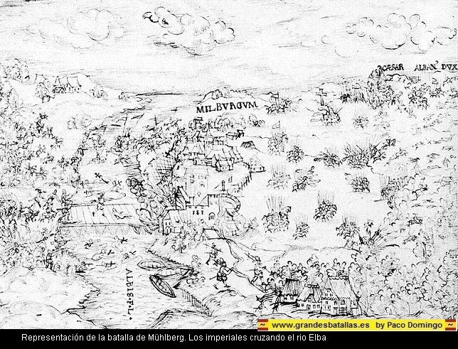 BATALLA DE MUHLBERG. LOS IMPERIALES CRUZAN EL RIO ELBA